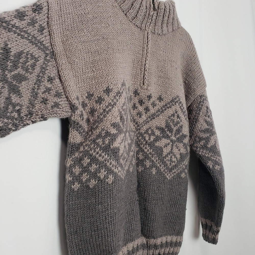 Romney Everest Designs 100% Wool Nordic Quarter Zip Sweater Mens M Grey Nepal - Picture 2 of 9